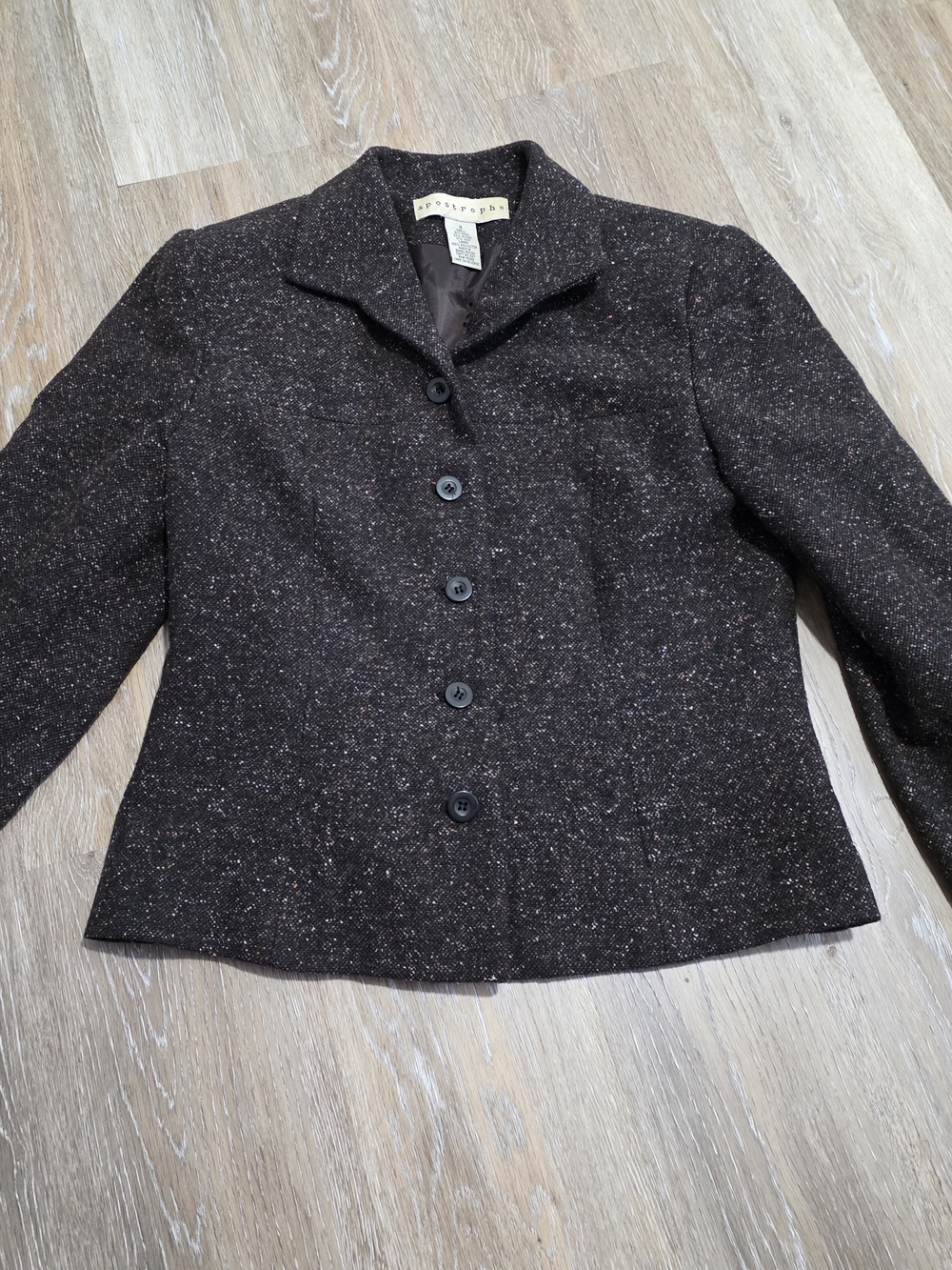 Apostrophe Dark Brown Tweed Button-Front Blazer